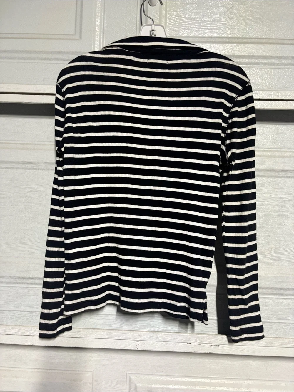 J. Crew Black and White Striped Long-Sleeve Polo Knit